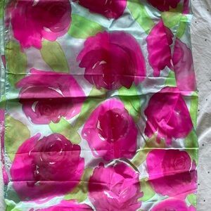 NWOT Hand Printed Floral Pink, Light Blue, and Green Scarf